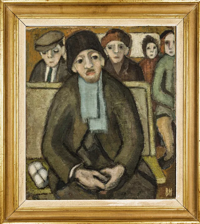 BERTA HANSSON. Olja på pannå, "I Lappmarksbussen", Signerad, 1900-tal.