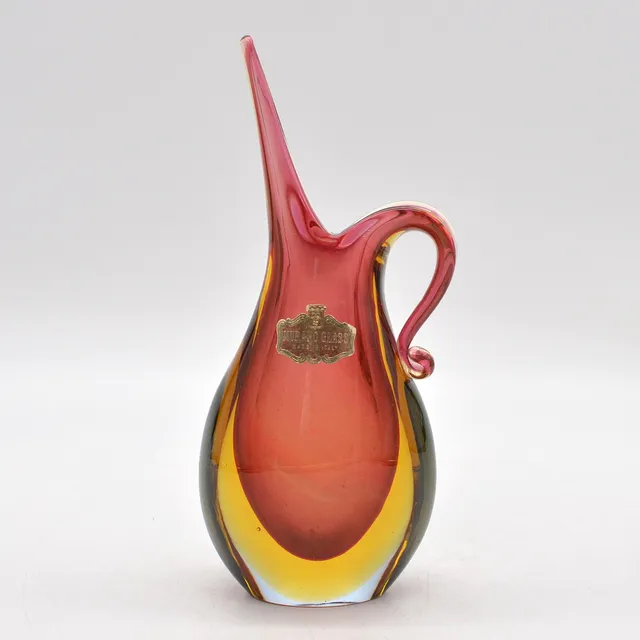 MURANO DESIGNERVASE, STUDIOGLAS, SOMMERSO, ITALIEN, UM 1950, MIT ETIKETT.