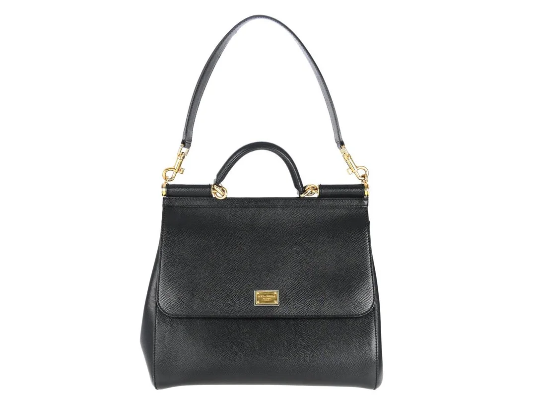 VÄSKA, DOLCE & GABBANA, Sicily, svart läder, guldfärgade beslag, 32x26x16 cm, avtagbar axelrem, dustbag, saknar spegel. — Accessoarer/Väskor — Kaplans