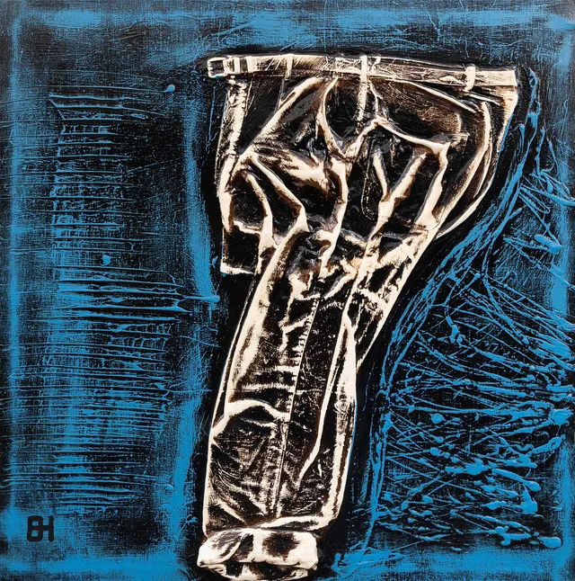 ERIC HANSEN (FÖDD 1930). Mina kära målarbyxor, blandteknik på duk, monogramsignerad.