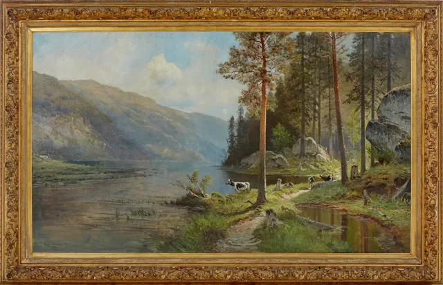 Skramstad, Ludvig — Kyr ved skogstjern, 1891