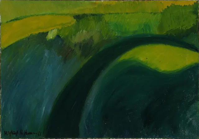 Landscape. Signed H. Voigt Steffensen 66. Oil on canvas. 46×66 cm.