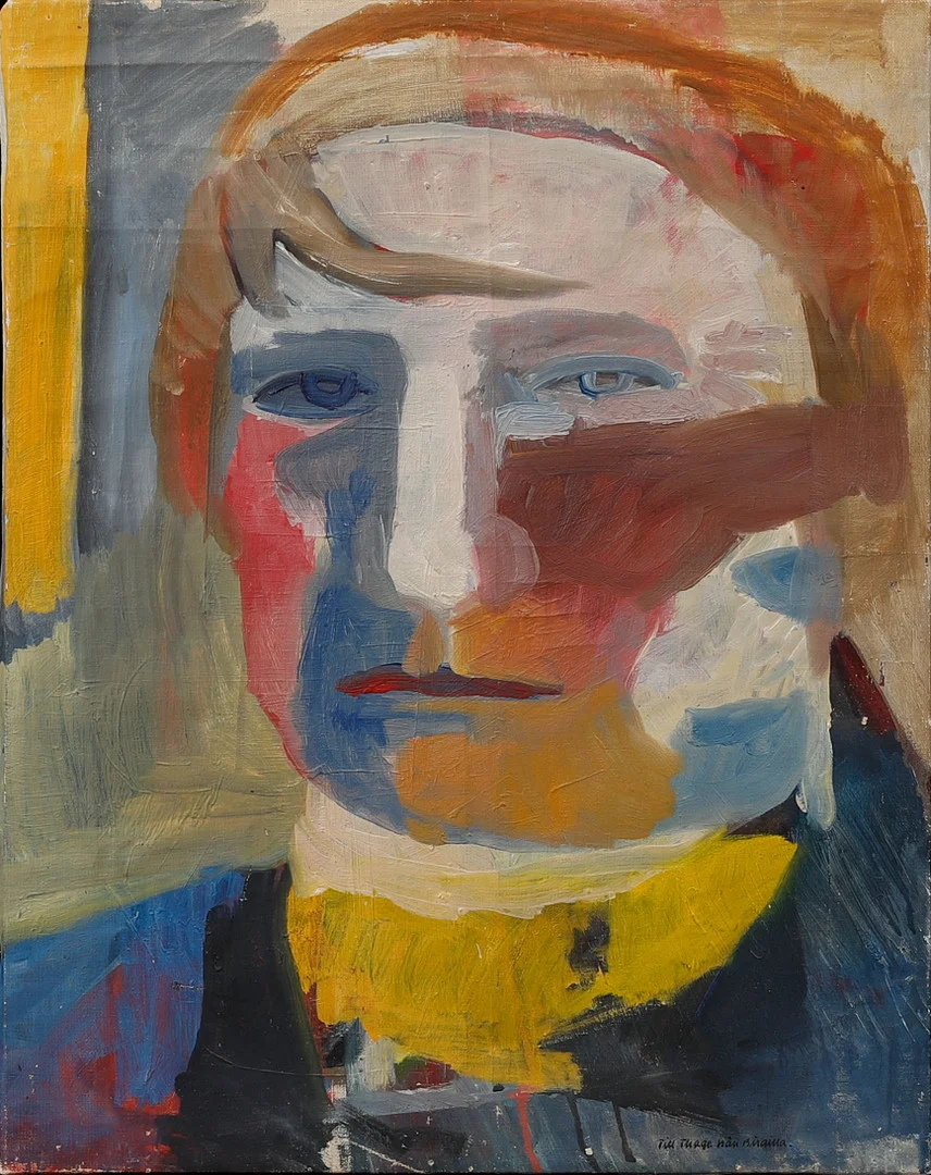 BIRGITTA LILJEBLADH. Porträtt av konstnärskollegan Thage Nordholm. Olja på duk, med dedikation. — Paintings — Göteborgs Auktionsverk