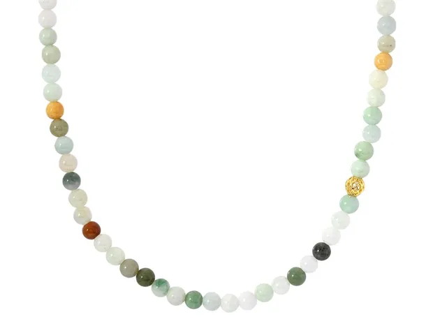 COLLIER, kulor av jade, gulmetall, kulornas bredd ca 7 mm, längd ca 66 cm, vikt 60,2 g.
