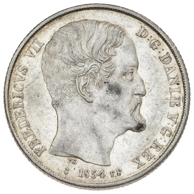 Frederik VII, 2 rigsdaler 1854 FF, H 6B, spots