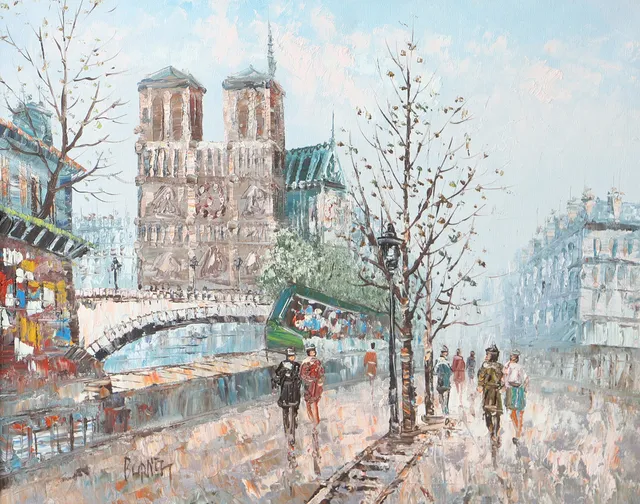 CAROLINE BURNETT. Parismotiv, olja på duk, signerad Burnett.