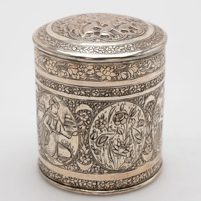 Persische Silberdose, Sterling, 1. Hälfte 20. Jh.