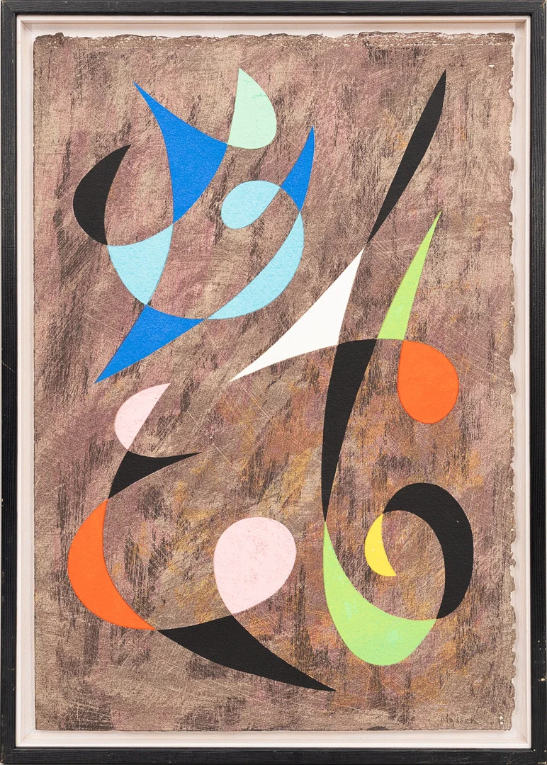 PIERRE OLOFSSON. Abstrakt komposition, färglitografi, signerad och numrerad (otydligt). — Engravings & Prints — Auktionshuset Kolonn