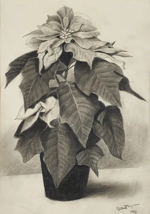 OWE ZERGE (1894-1983). Julros i kruka, signerad och daterad 1976, blyerts.
