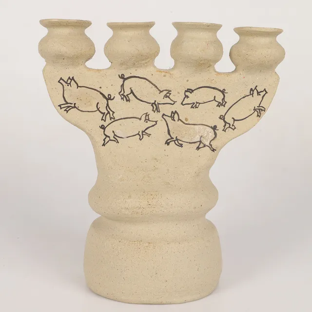 AMIE STÅLKRANTZ. Ljusstake, för 4 ljus, keramik, Linköping, signerad.