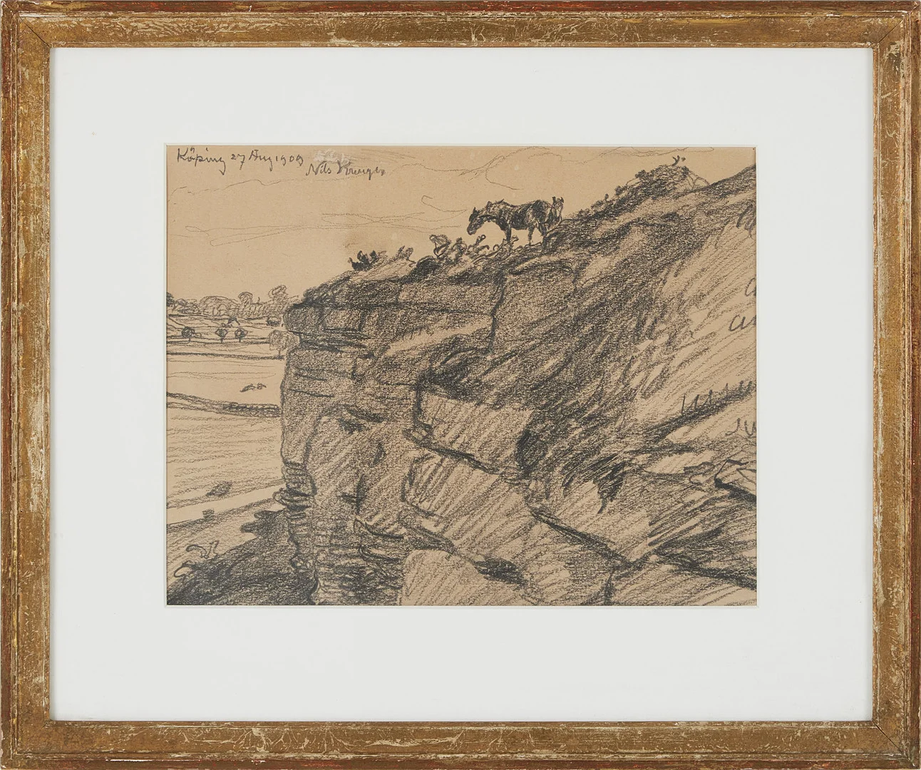 NILS KREUGER. Häst vid klippa, krita, signerad och daterad Köping 27 aug 1909. — Paintings — Stockholms Auktionsverk Magasin 5