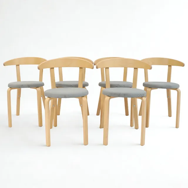 STAPELSTOLAR 6st, björk med textil sits.