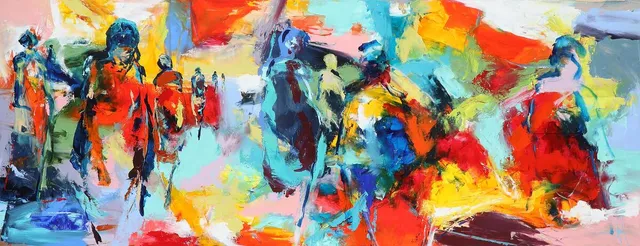 “Kun en sten på livet vej er vi”. We are only one stone on life's path. Signed monogram. Oil on canvas. 80×210 cm.