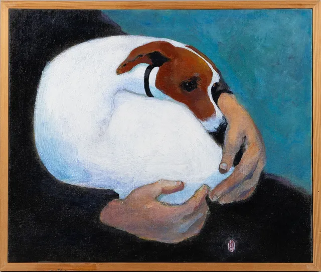 HÅKAN NYBERG. Motiv med hund, olja på duk, signerad HN 01.