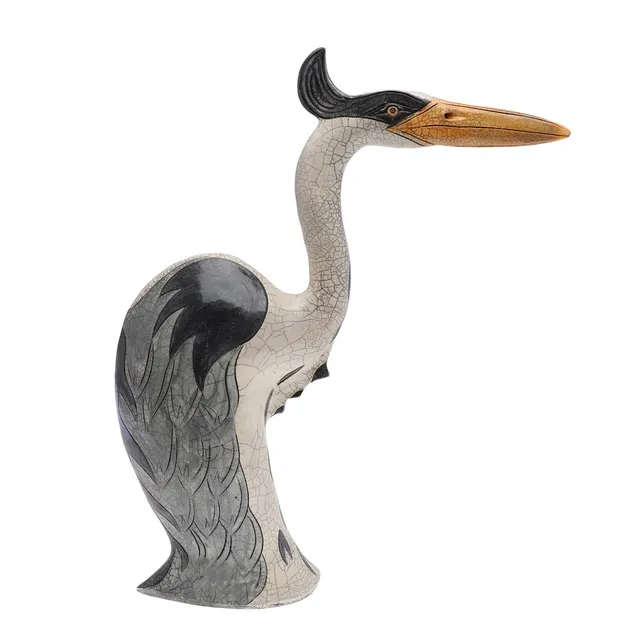 JENNIE HALE (B 1956). LARGE RAKU STUDIO POTTERY FIGURE OF A HERON.