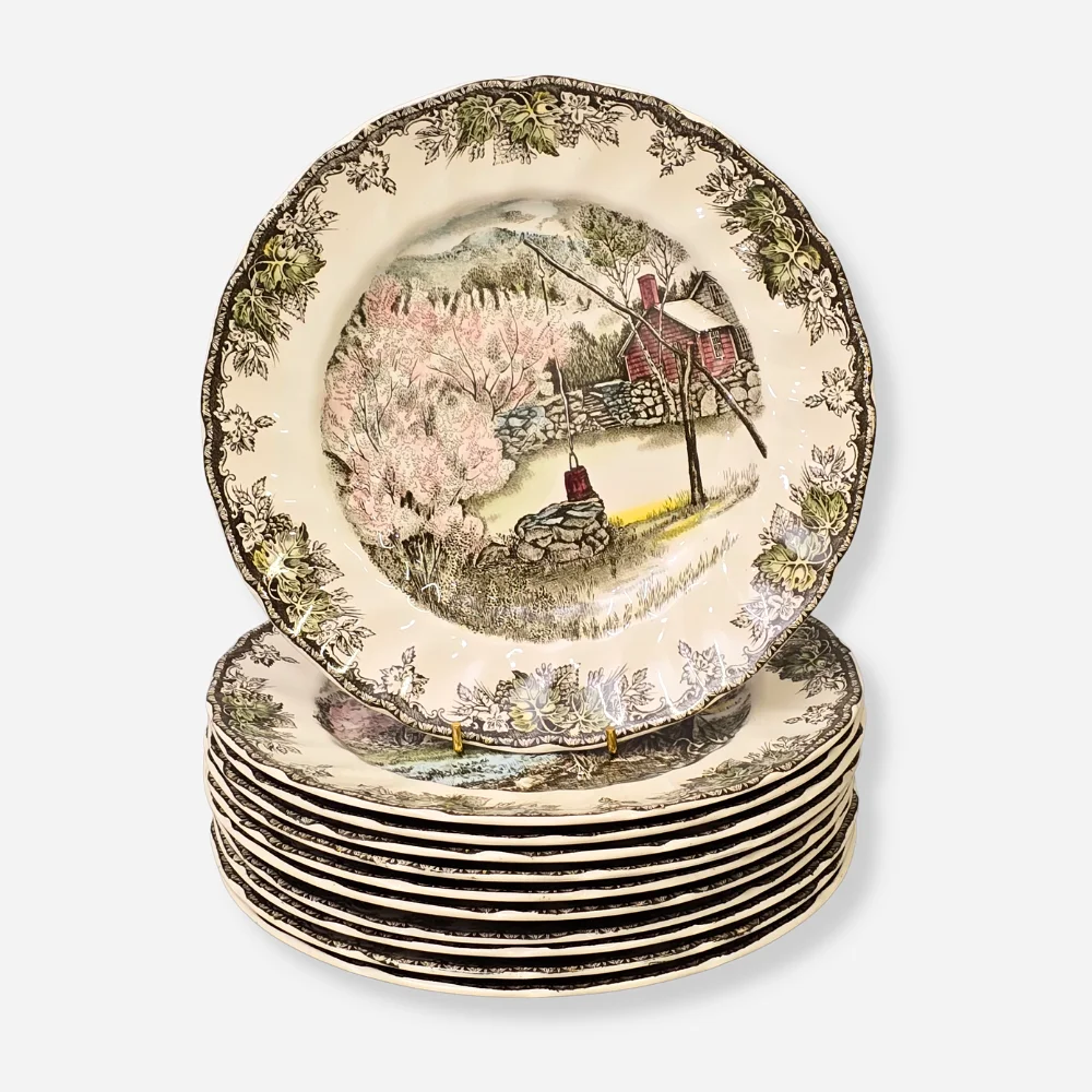 JOHNSON BROS. MODELO "THE FRIENDLY VILLAGE". DOCE PLATOS LLANOS. — European — Barcelona Auctions