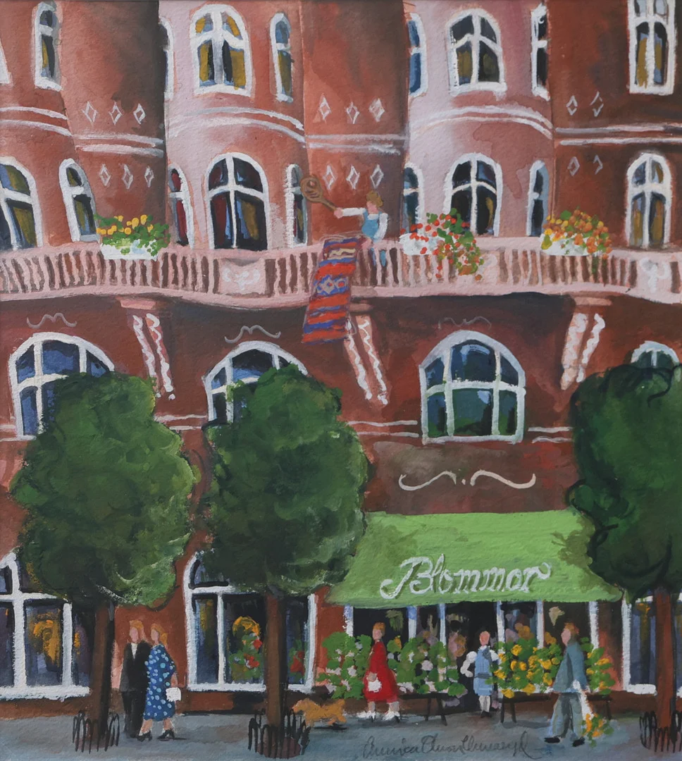 ANNICA UNNARYD SCHÖNHULT (FÖDD 1959). Bomsteraffär, blandteknik, signerad. — Paintings — Garpenhus Auktioner