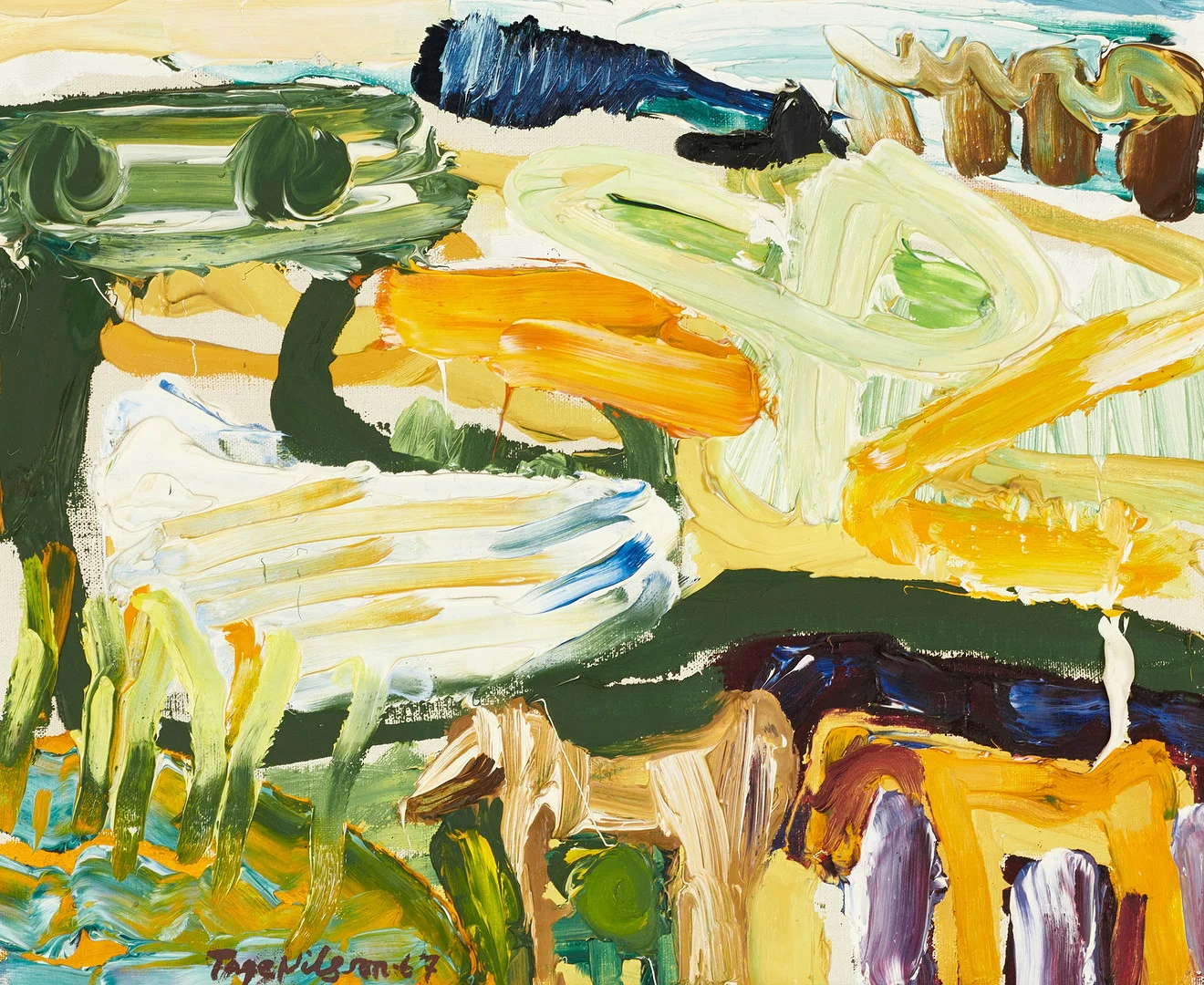 TAGE NILSSON. "Hästarna vid åkanten", signerad och daterad -67, olja på duk. — Paintings — Crafoord Auktioner Stockholm