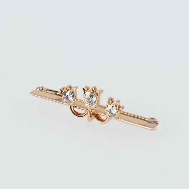 DIAMANTBROSCH, 14K guld, gammalslipade diamanter.