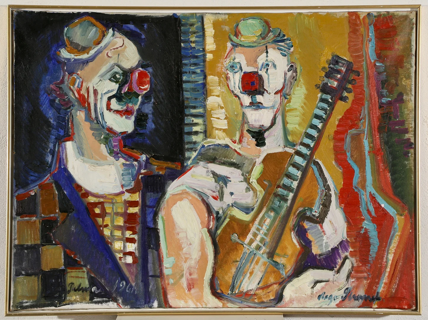 AAGE STRAND (1910-1975). To klovne, olie på lærred. — Paintings — Bidstrup Auktioner