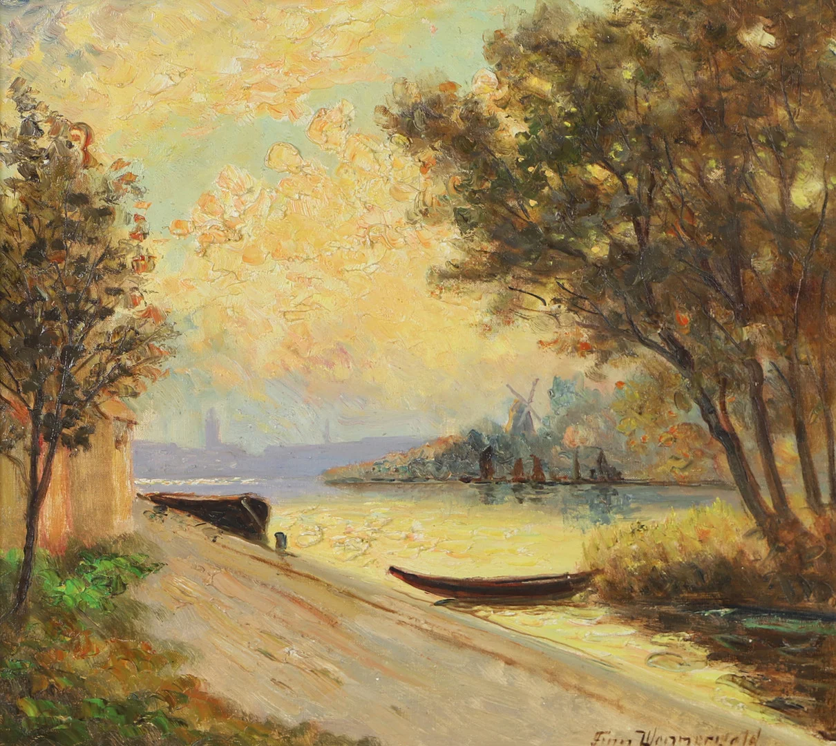 FINN WENNERWALD. Kanalen i sol, olja på duk, signerad. — Paintings — Helsingborgs Auktionskammare