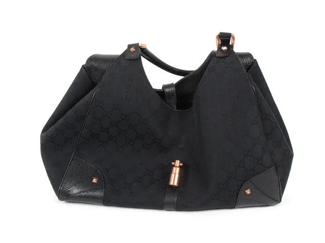 VÄSKA, GUCCI Svart gg tyg/läder/ kopparfärgade detaljer 36x23x7 cm dustbag
