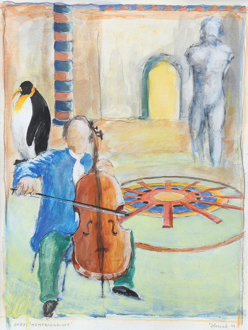 ALLAN HORSAK. akryl, "Kompassgolvet", signerad och daterad 99. — Paintings — Gomér & Andersson Linköping