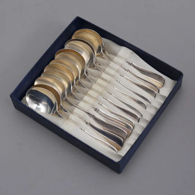 ERIC LÖFMAN. Kaffeskedar, 12 st, "Uppsala", silver, MGAB, vikt 142 gram.