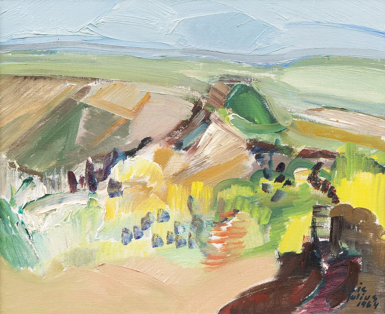 ERIC JULIUS. "Grustaget", Ilstorp, olja på duk, signerad och daterad 1964. — Paintings — Garpenhus Auktioner