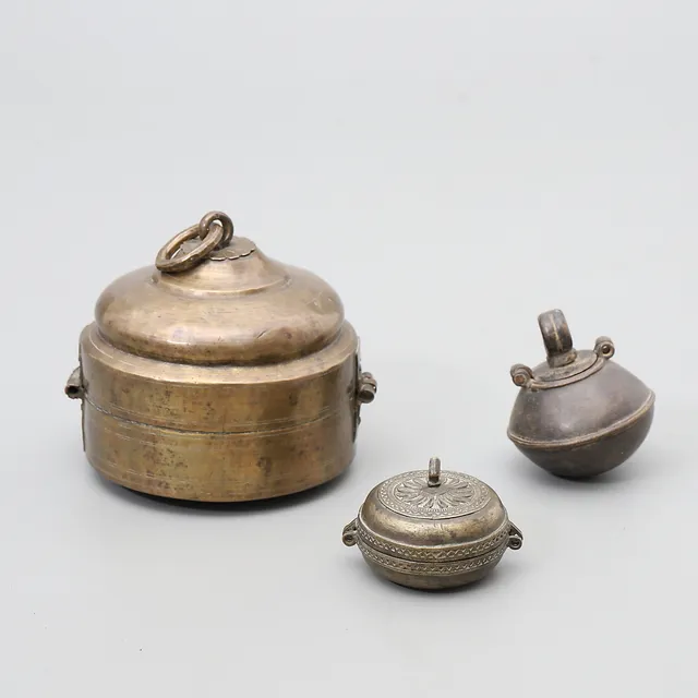 Three Indian bronze boxes, 18th and 19th centuries.