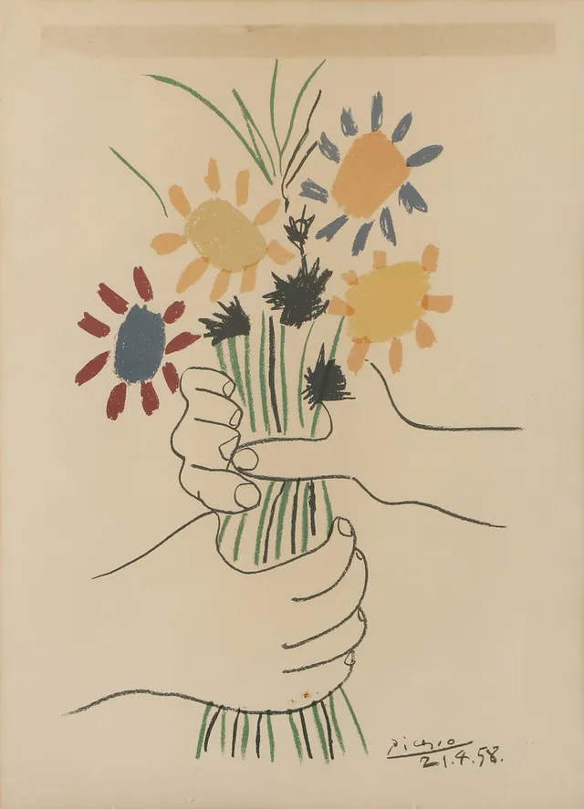 PABLO PICASSO. EFTER. Bukett, inramat tryck.