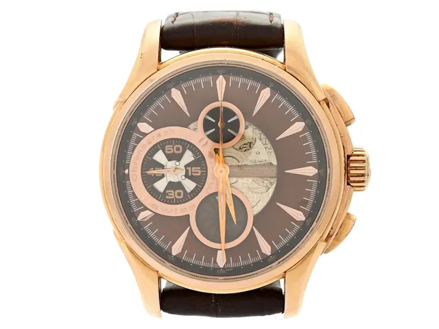 HAMILTON, Jazzmaster, Cal ETA 7750, Boett nr. H327460 / L4508-H, kronograf, herrur, 46 mm, doublé, automatisk, safirglas, glasbaksida, läderband, originalspänne i doublé, ca 2010.