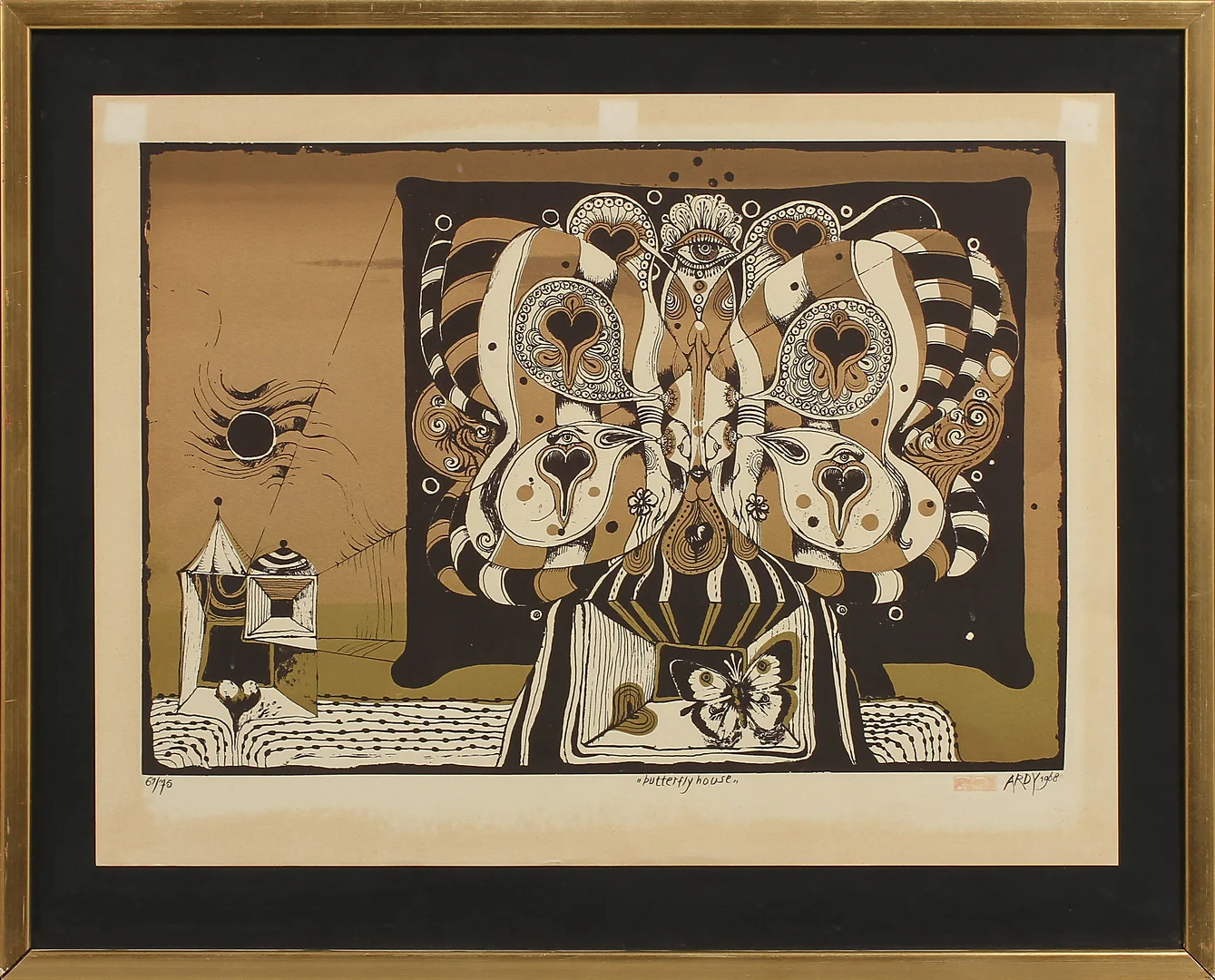 ARDY STRUWER. färglitografi, "Butterfly house", signerad samt numrerad 61/75. — Engravings & Prints — Göteborgs Auktionsverk