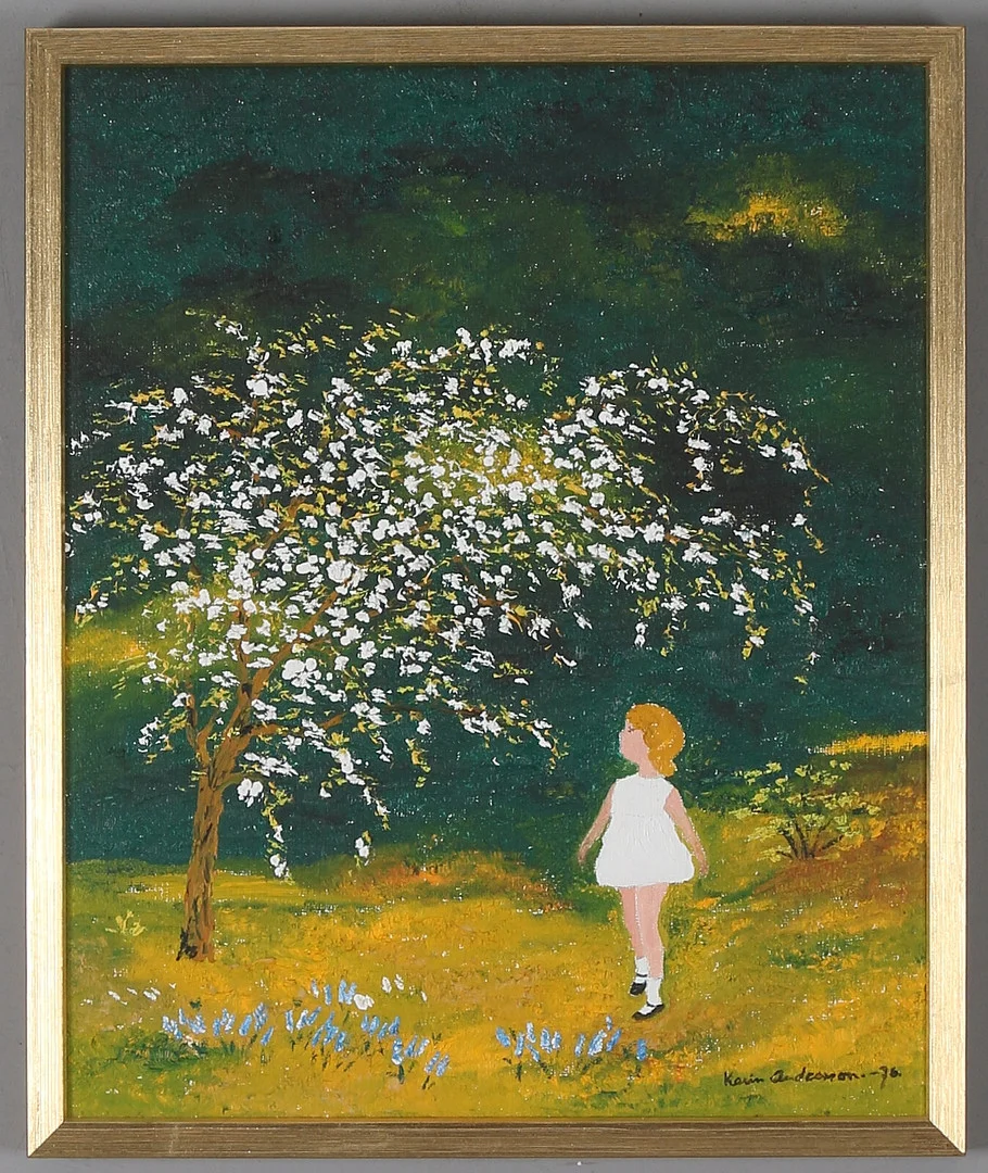 KARIN ANDERSSON. Flicka i landskap, olja på duk, signerad och daterad -76. — Paintings — Stadsauktion Sundsvall