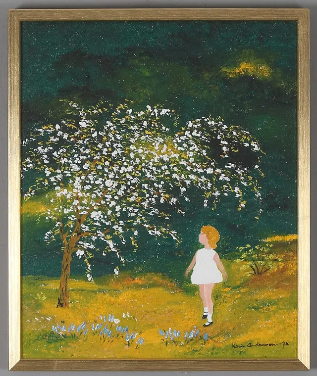 KARIN ANDERSSON. Flicka i landskap, olja på duk, signerad och daterad -76.