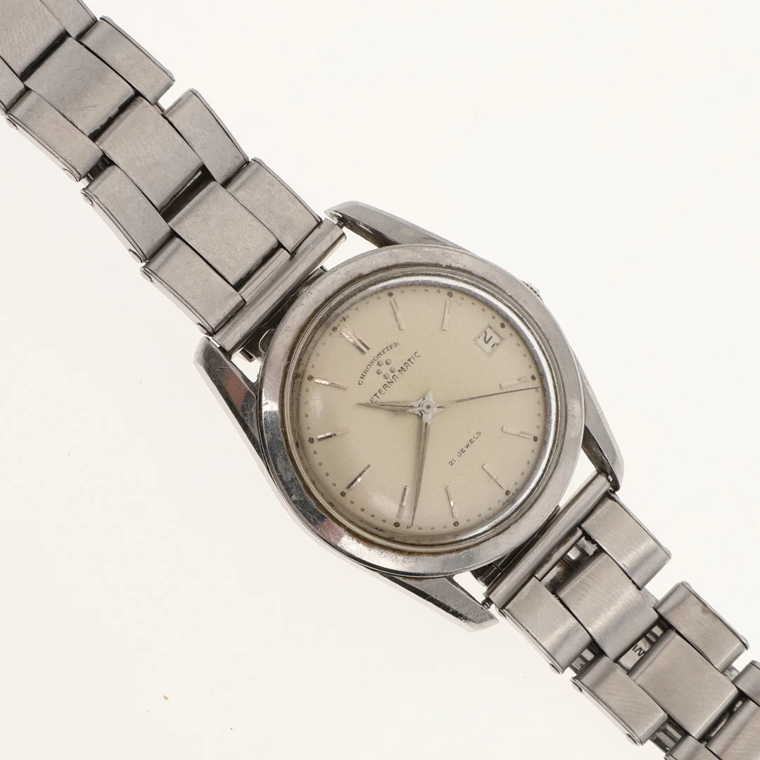 A GENTLEMAN'S STAINLESS STEEL CHRONOMETER WRISTWATCH BY ETERNA-MATIC. — Wristwatches — Lawrences Auctioneers