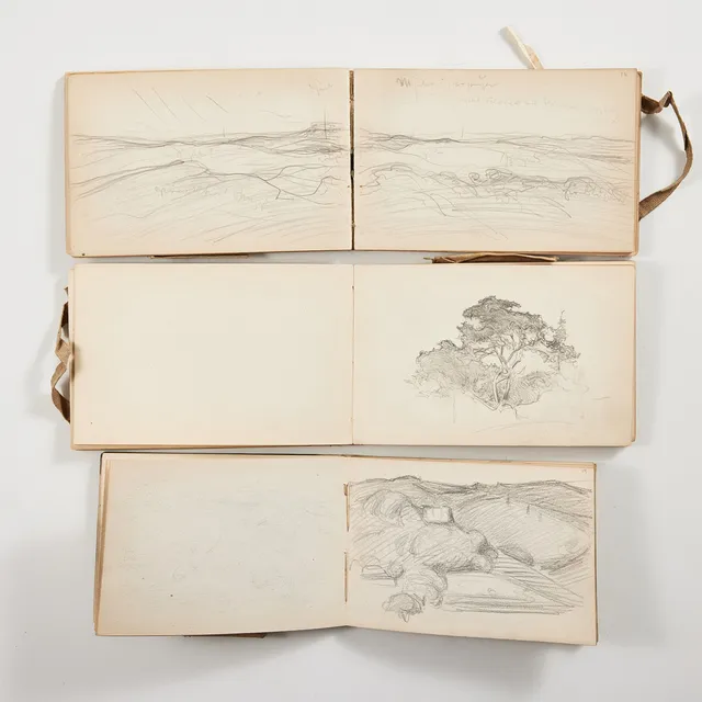 KARL NORDSTRÖM. Nio stycken skissböcker samt en anteckningsbok, från åren 1899 -1923. inbundna, olika format.