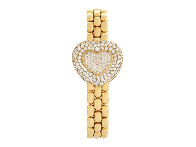 CHOPARD, Geneve, Happy Diamonds "Heart", Serie nr. 433772, Boett nr. 535 1 / 10/5550, damur, 22 mm, 18K guld, quartz, safirglas, diamanter på urtavlan (49 st. 8/8), briljanter på boetten (88 st. TW/VVS, ca 1,50 ctv), integrerad originallänk, längd 165 mm, totalvikt 54,3 gram, ca 2000.