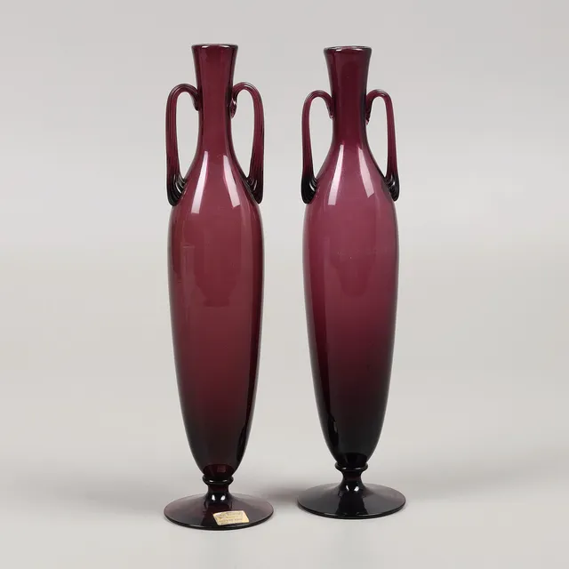 GUNNAR ANDER. Vaser, ett par, glas, Lindshammar, 1960-tal.