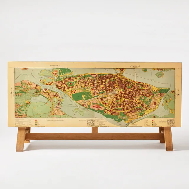 JOHAN HELLSTRÖM (MÖBELSNICKARMÄSTARE). Sideboard, specialbeställt med motiv av 1940 års karta över Stockholm, modellen formgiven 2014, ek och MDF.