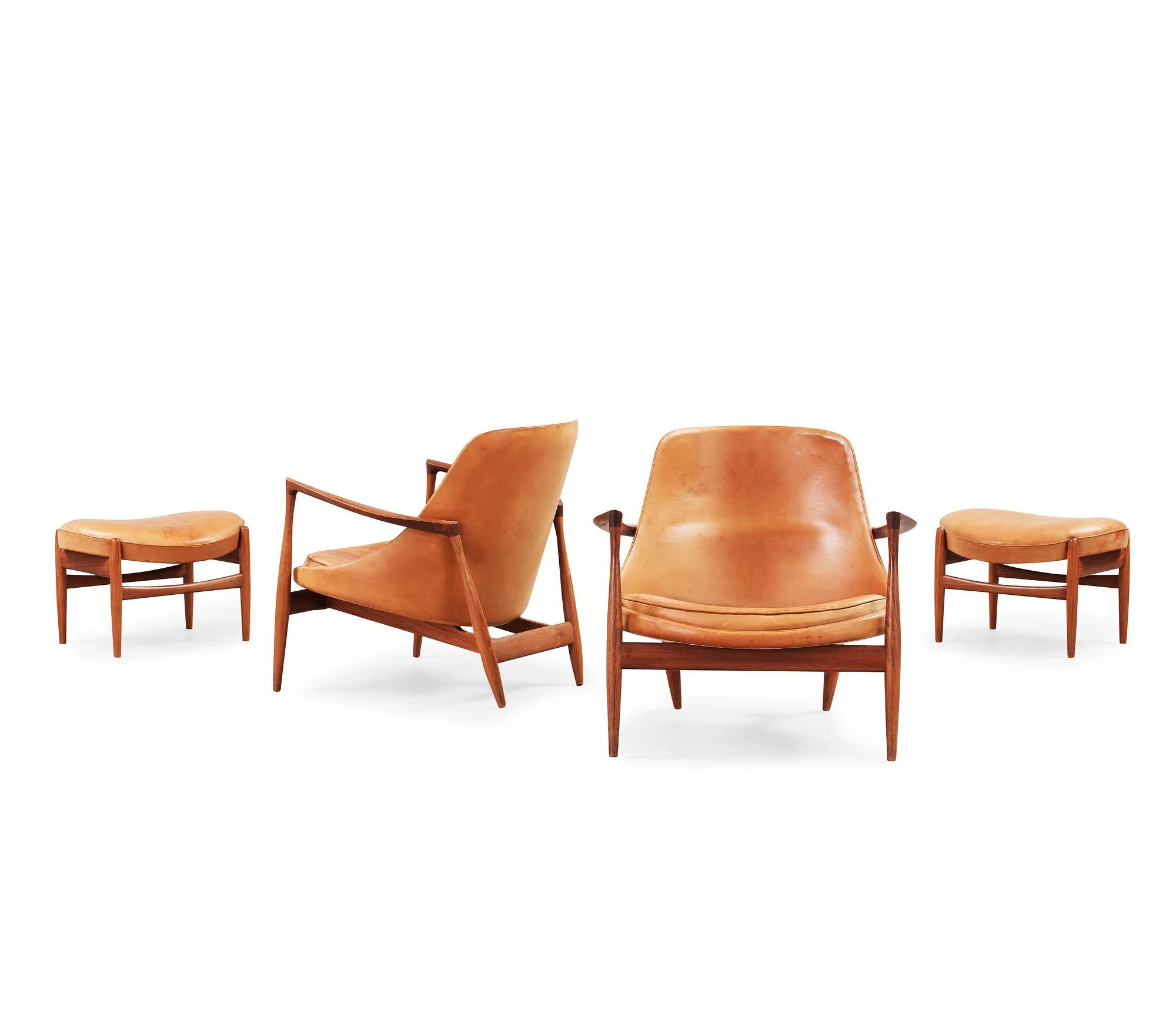 IB KOFOD LARSEN, fåtöljer, ett par med fotpallar, "Elisabeth", Christensen & Larsen, Danmark 1950-60-tal. — Bukowskis