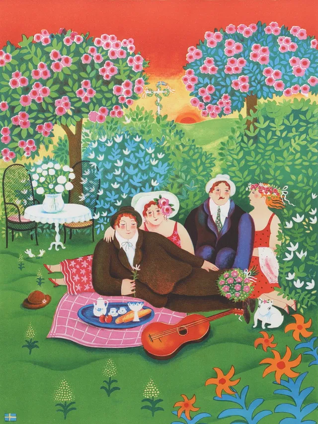 MARION BELIN. Picknick, litografi, signerad och numrerad 261/290.