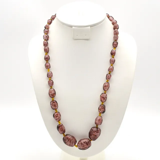MURANO GLAS COLLIER MIT GOLDFLITTER, HANDMADE, VINTAGE.