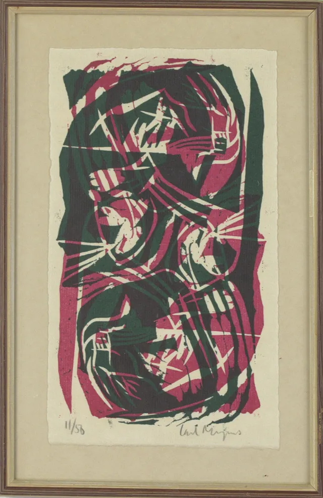 CARL MAGNUS. Träsnitt, komposition, signerad.
