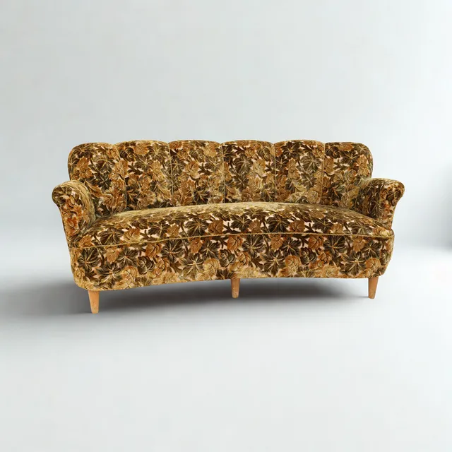 SOFFA, 1940-tal, Swedish modern, lätt svängd modell, lackade ben i trä. Textil klädsel.