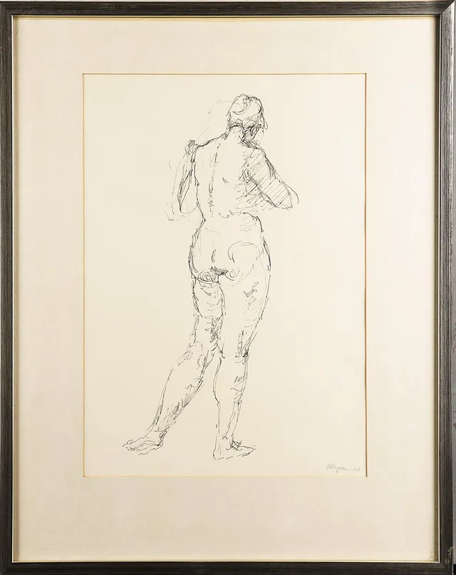 INGVAR HÄLLGREN. Tusch på papper "Modell" Signerad & daterad: 1965.