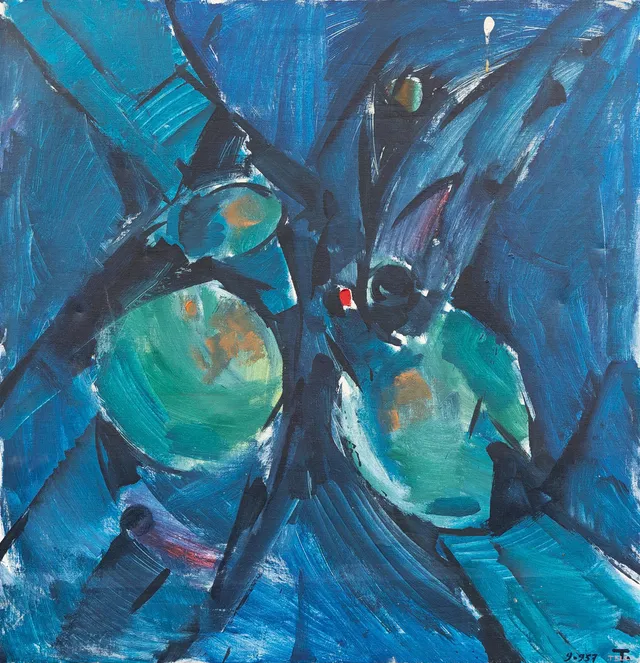 UMAR TELL (1927-2007). Komposition, olja på duk, signerad.
