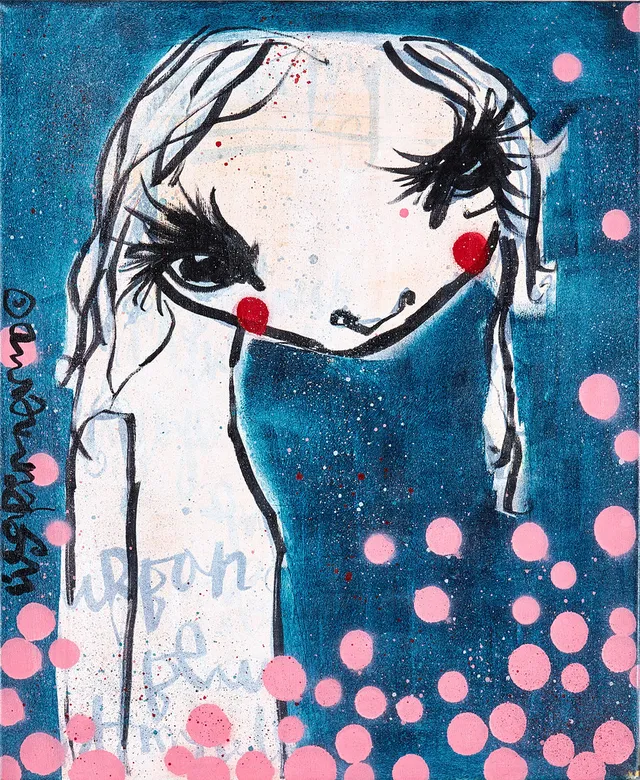 LISA RINNEVUO. "Petal", akryl, spray och tusch på duk, signerad.