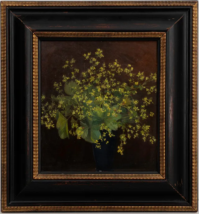 ALBERT LIEDBECK. Blomsterstileben, olja på pannå, signerad.