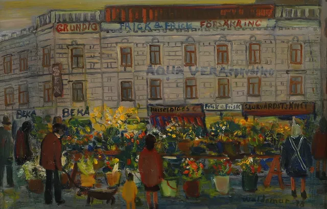 ÅKE WALDEMAR LARSSON. Gustav Adolfstorg Malmö, olja på pannå, signeradWaldemar -78.